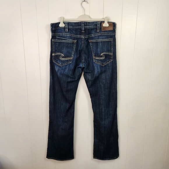 Silver Jeans Zac Mens 38x36 Blue Relaxed Straight Dark Wash Denim Western - Picture 3 of 11